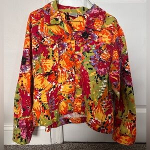 CHICO'S Vintage Button Up Jacket Multicolored Print Women’s Size 3